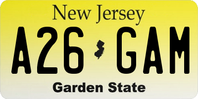 NJ license plate A26GAM