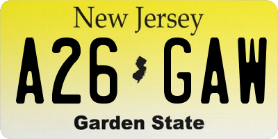 NJ license plate A26GAW