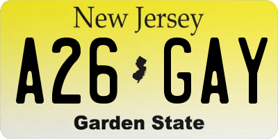 NJ license plate A26GAY
