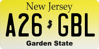 NJ license plate A26GBL