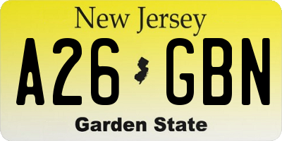 NJ license plate A26GBN