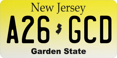 NJ license plate A26GCD