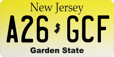 NJ license plate A26GCF