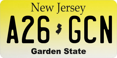 NJ license plate A26GCN