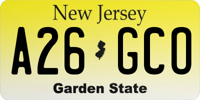 NJ license plate A26GCO