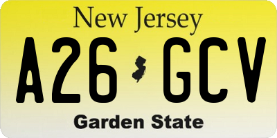 NJ license plate A26GCV