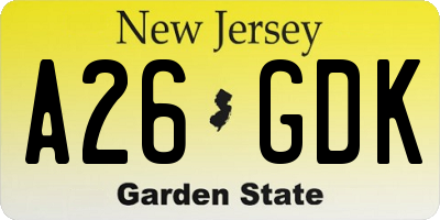 NJ license plate A26GDK