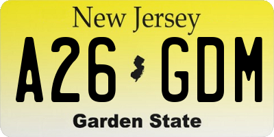 NJ license plate A26GDM