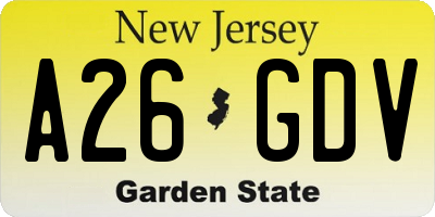 NJ license plate A26GDV
