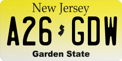 NJ license plate A26GDW