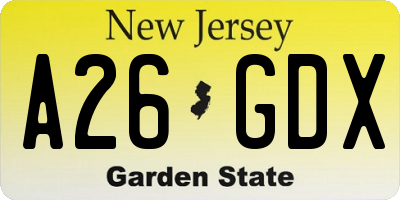 NJ license plate A26GDX