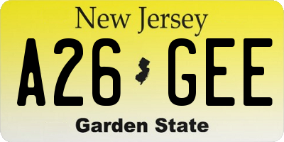 NJ license plate A26GEE