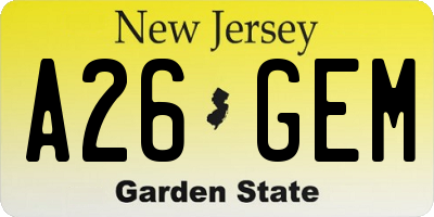 NJ license plate A26GEM