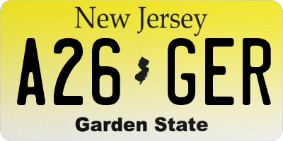 NJ license plate A26GER