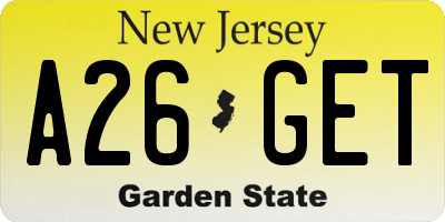 NJ license plate A26GET
