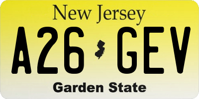 NJ license plate A26GEV