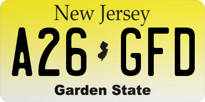 NJ license plate A26GFD
