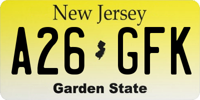NJ license plate A26GFK