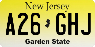 NJ license plate A26GHJ