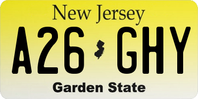 NJ license plate A26GHY