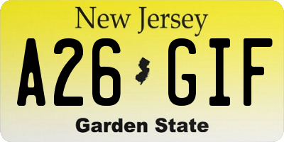 NJ license plate A26GIF