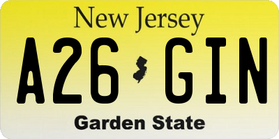 NJ license plate A26GIN