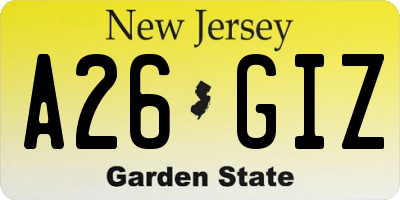 NJ license plate A26GIZ