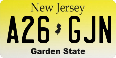 NJ license plate A26GJN