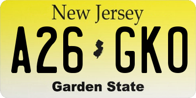 NJ license plate A26GKO