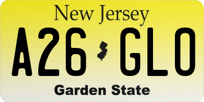 NJ license plate A26GLO