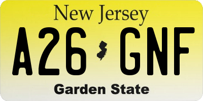NJ license plate A26GNF