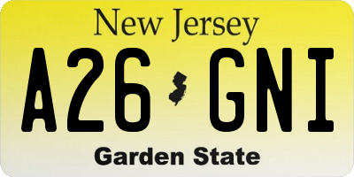NJ license plate A26GNI