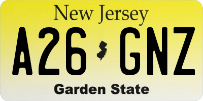 NJ license plate A26GNZ