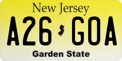 NJ license plate A26GOA