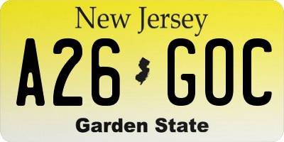NJ license plate A26GOC