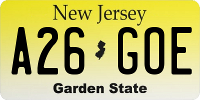 NJ license plate A26GOE