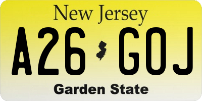 NJ license plate A26GOJ