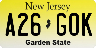 NJ license plate A26GOK