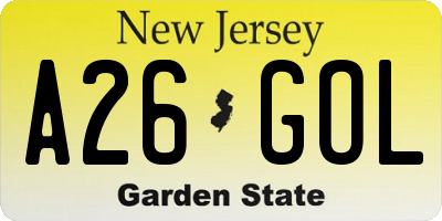 NJ license plate A26GOL