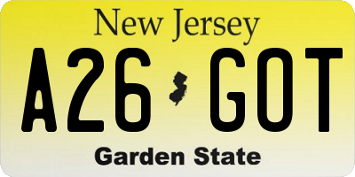 NJ license plate A26GOT