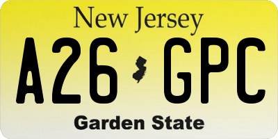 NJ license plate A26GPC