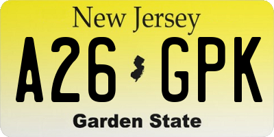NJ license plate A26GPK