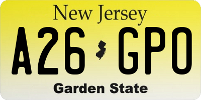 NJ license plate A26GPO