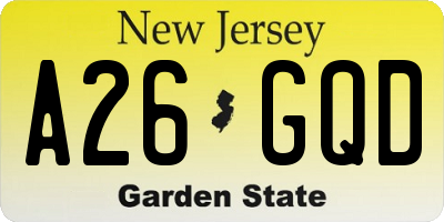 NJ license plate A26GQD