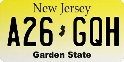 NJ license plate A26GQH