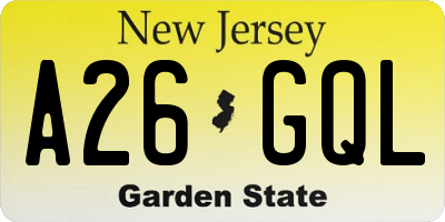 NJ license plate A26GQL