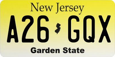 NJ license plate A26GQX