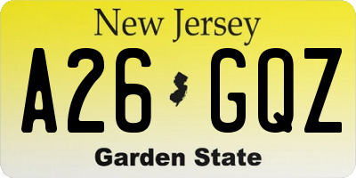 NJ license plate A26GQZ