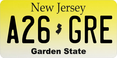 NJ license plate A26GRE
