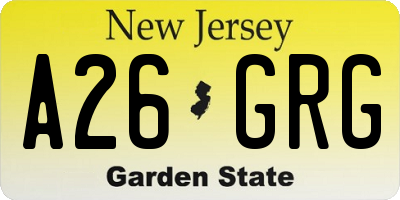 NJ license plate A26GRG